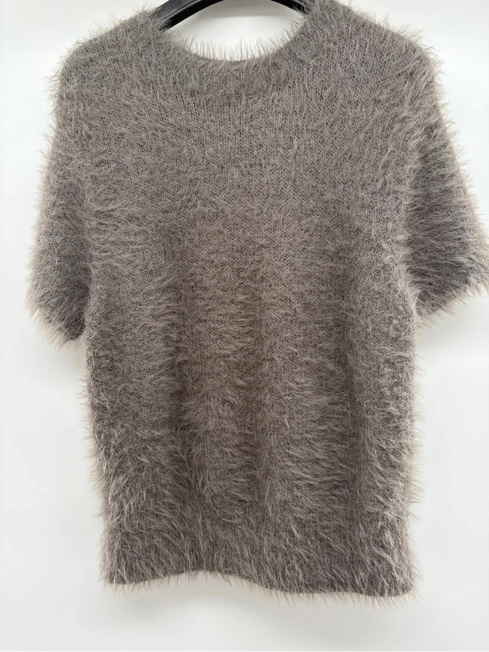 NWT Free People Gravel Rock Plush Fuzzy Short-Sleeve Crewneck Sweater Gray